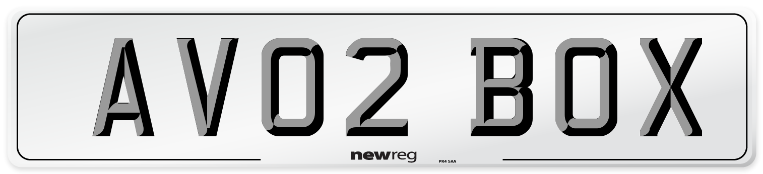 AV02 BOX Number Plate from New Reg